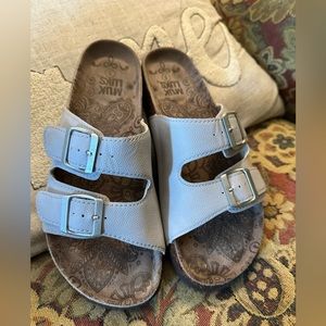 Muk Luks Women's Light Blue Double Strap Buckle Sandals